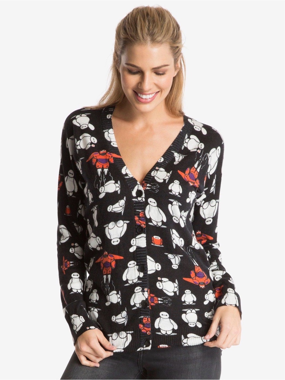 Black Baymax Character Button-Up Sleep Top
